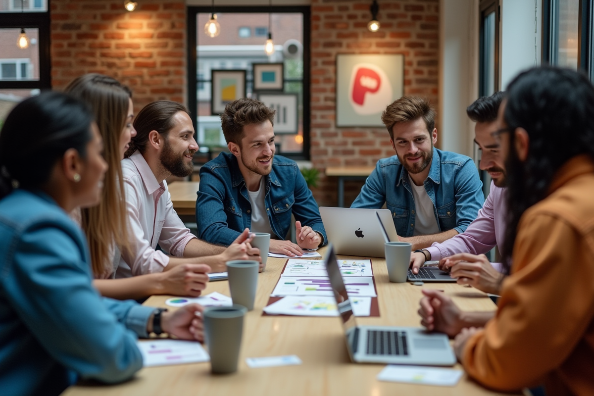 Groupe de jeunes professionnels en brainstorming créatif