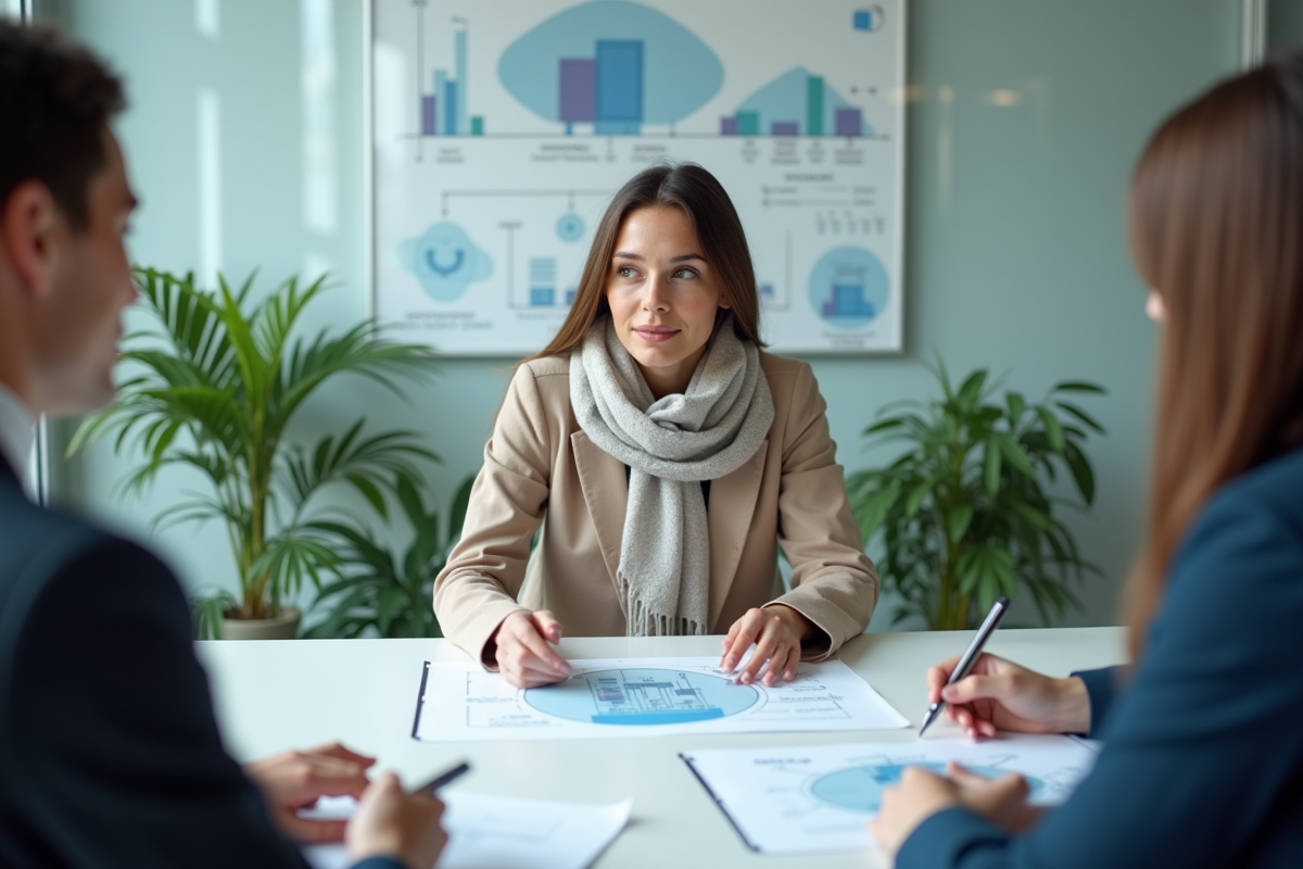 Jeune femme expliquant un diagramme de pile a combustible hydrogene