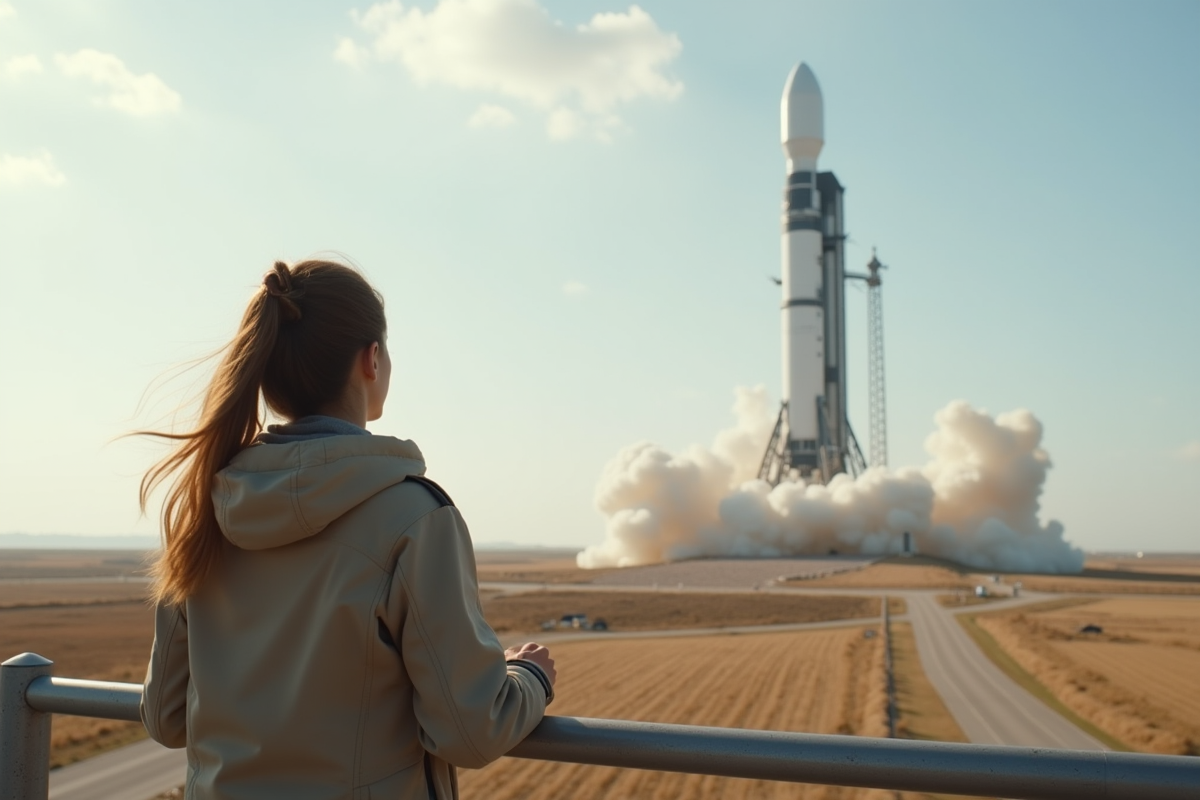 Jeune femme regardant le lancement d