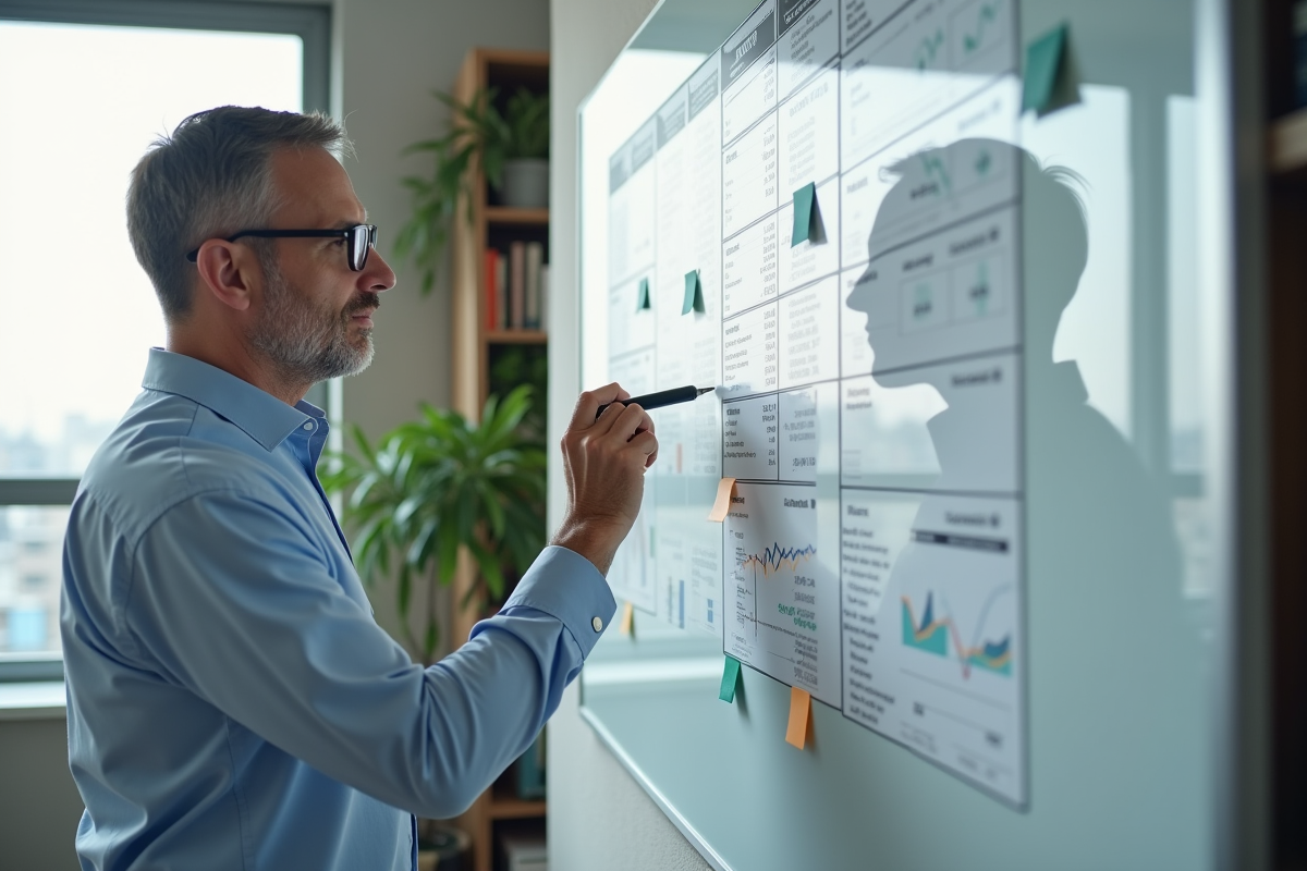 Homme notant ses paiements sur un tableau financier