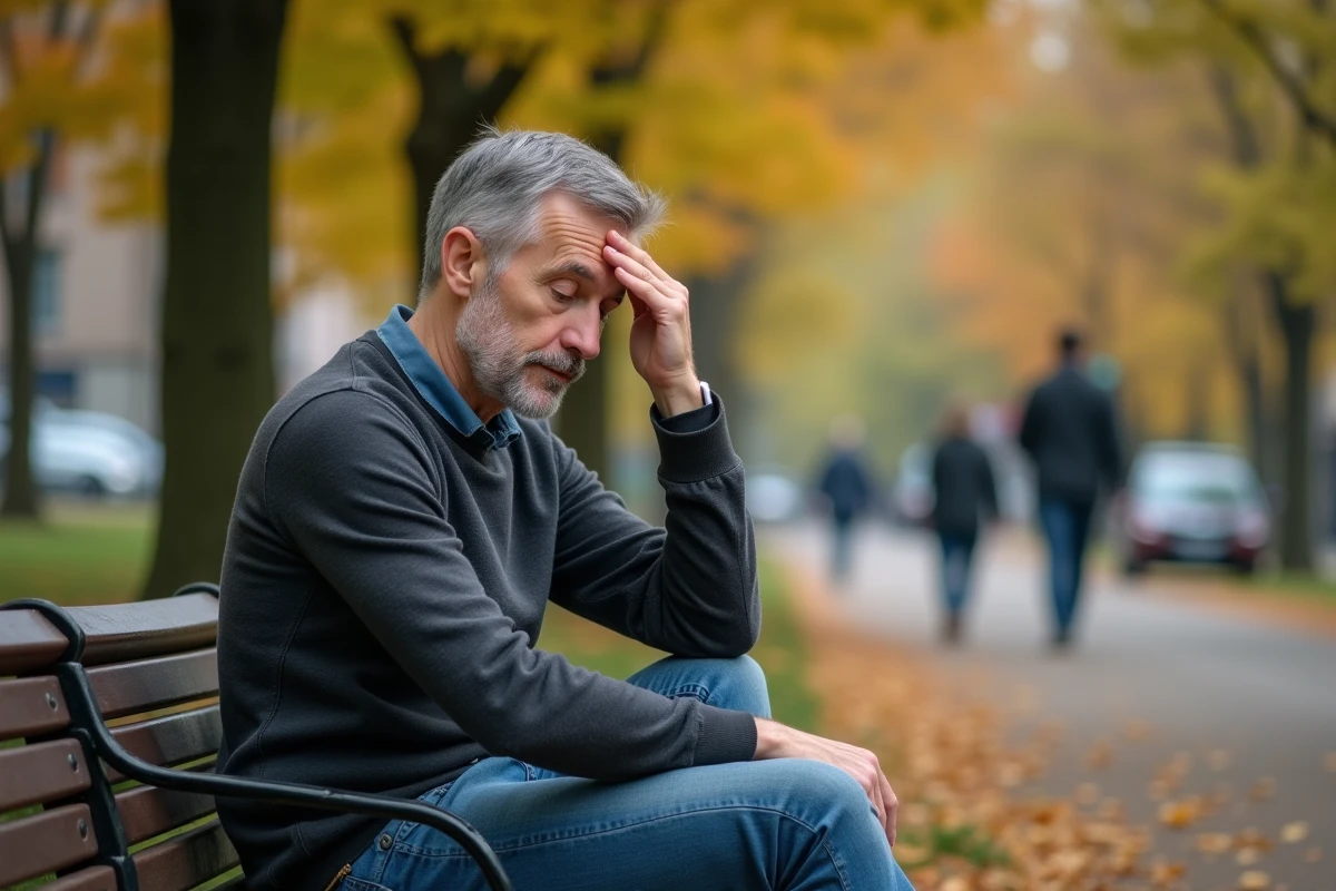 Homme en parc contemplant avec un air pensif
