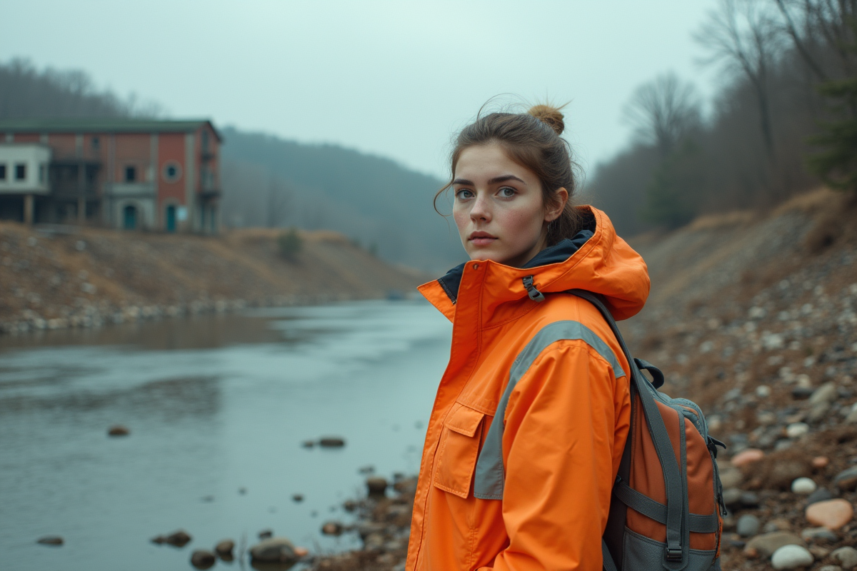 Jeune femme scientifique environnement sur terrain pollue