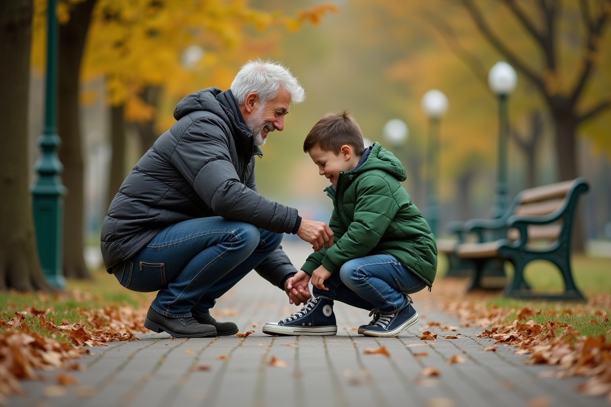 Pere aidant son fils à l